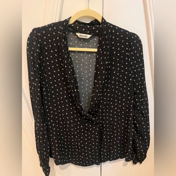 ROLLA’S Black Tie Front Blouse (M) - Picture 1 of 4